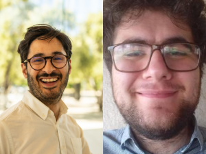 Side by side portrait images of Duke alumni Nicolas Restrepo Ochoa and current PhD student Turgut Keskinturk